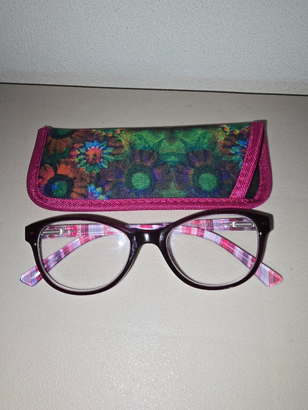Equate Reading Glasses +1.25 Heather Purple Plaid w/ Case